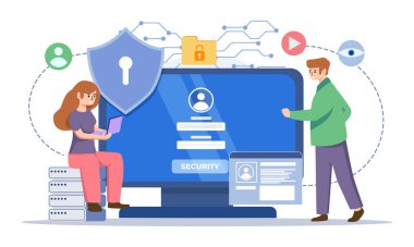 Dijital veri koruma tasarım vektörü. Siber güvenlik illüstrasyon geçmişi. Bulut hesaplama ağ güvenliği kavramı.