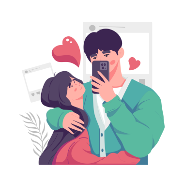 A romantic boyfriend is taking selfie with his darling girlfriend with great passion. Happy young couple portrait. Valentine's Day and Happy Anniversary concept.
