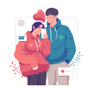 Young romantic girlfriend is taking selfie with her darling boyfriend with great passion. Happy young couple portrait. Valentine's Day and Happy Anniversary concept.