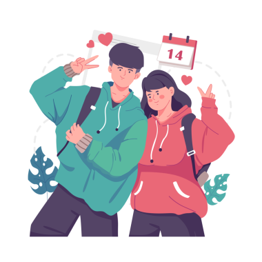 Young romantic man is taking photograph with his darling girlfriend on Valentine's Day. Happy young couple portrait. Happy Anniversary Concept