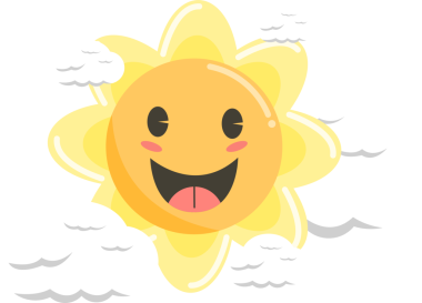 Gülümseyen güneş ve bulutlu Paskalya elementi grafik simgesi. Geleneksel ve kültürel dekoratif sembol.