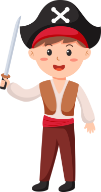 Cadılar Bayramı karakterli çocuk çizgi filmi Cadılar Bayramı korsan kostümü.