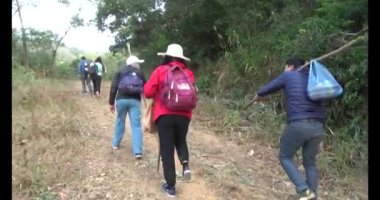 Bir grup insan dağlara ve ormanlara tırmanıyor.