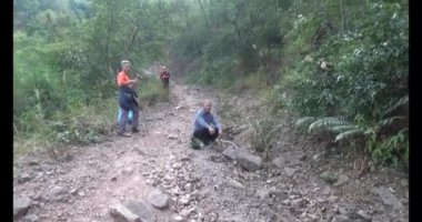 Bir grup insan dağlara ve ormanlara tırmanıyor.