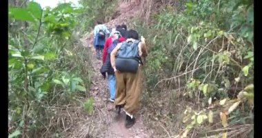 1 Ocak 2025, Hai Duong, Vietnam. Bir grup insan dağlara ve ormanlara tırmanıyor.