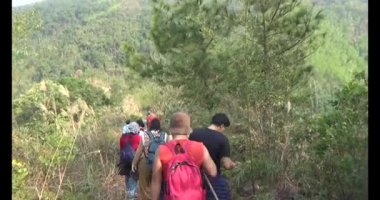 1 Ocak 2025, Hai Duong, Vietnam. Bir grup insan dağlara ve ormanlara tırmanıyor.