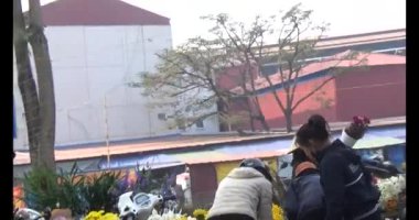 21 Ocak 2025, Hai Duong, Vietnam. Vietnam 'da Tet. Bayraklı sokaklar.