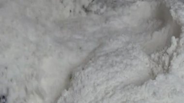 Çiftçinin eli un temizlemek için sepeti kullanıyor.