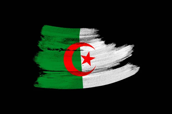 Criativa Nacional Grunge Argélia Bandeira Pincelada Fundo Isolado Preto Conceito — Fotografia de Stock
