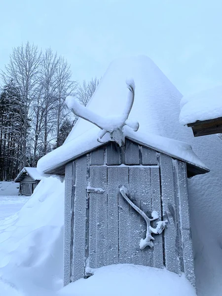 Schneebedecktes Weihnachtsmann Haus Wintertag Lappland Nordfinnland Skigebiet Levi Tourismus Schöne — Stockfoto