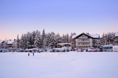 Levi ski resort, funicular station, ski lift, tourist infrastructure, concept holiday, christmas in lapland, New Year's fairy tale, winter sports, snowboarding, skiing, Levi, Finland - January 2022