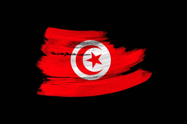 Творчий Національний Прапор Тунісу Пензлик Чорному Ізольованому Тлі Концепція Політики — стокове фото