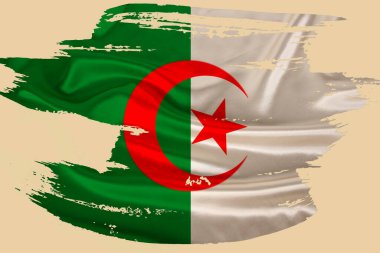 Cezayir ulusal bayrağı, izole arka planda yaratıcı grunge grushstroke bayrağı, politika konsepti, küresel iş, ticaret, uluslararası işbirliği, tasarımcı temeli, 3d illüstrasyon