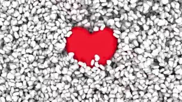 Czerwony Objętość Serca Model Leży Rozpraszaniu Małych Serc Pigułki Ilustracja — Wideo stockowe