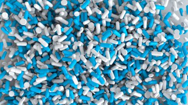 blue vitamins, capsule, pills, medicinal background, concept development medicine and pharmacology, health, humanization intensive care, drug addiction problems, day medic, overdose, 3d rendering
