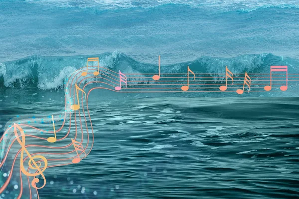 Notes Musical Key Stave Blue Sea Fast Turquoise Waves Rush — Foto Stock