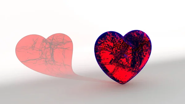 Red Glossy Shiny Volume Heart Faceted Model Light Gray Background — Φωτογραφία Αρχείου