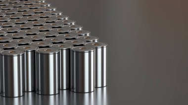 grup 4680 format silindirik çekiş pili pil modülleri için, seri üretim akümülatörleri elektrikli araçlar için yüksek güç ve enerji, kuru elektrot kullanın, izole görüntü, 3d görüntüleme