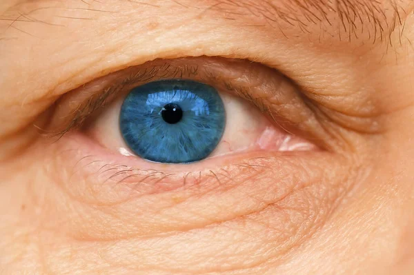 Close Part Face Mature Woman Years Old Blue Eye Lower — Stock Photo, Image
