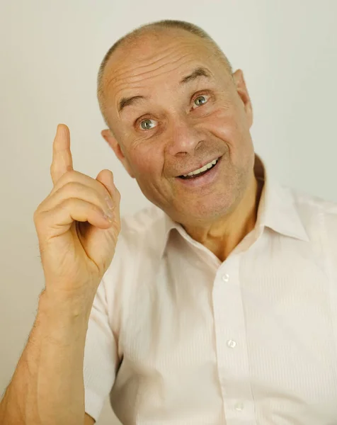 Close Funny Male Face Bald Mature Man Years Old Senior — Fotografia de Stock