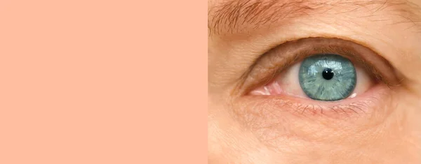 近半身成熟妇女面容 29岁女孩 眼部周围小皱纹 监视观念 视力检查 化妆品抗衰老程序 — 图库照片