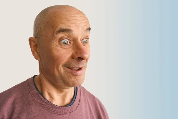 Funny Male Face Goggle Eyes Stunned Surprised Mature Man Years — Stock Photo, Image
