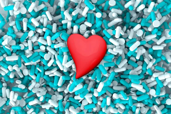red volume heart, turquoise, blue vitamins, capsule, pills, Valentine\'s Day, medicine, pharmacology, health, humanization intensive care, cardiology, drug addiction, day medic, overdose, 3d rendering