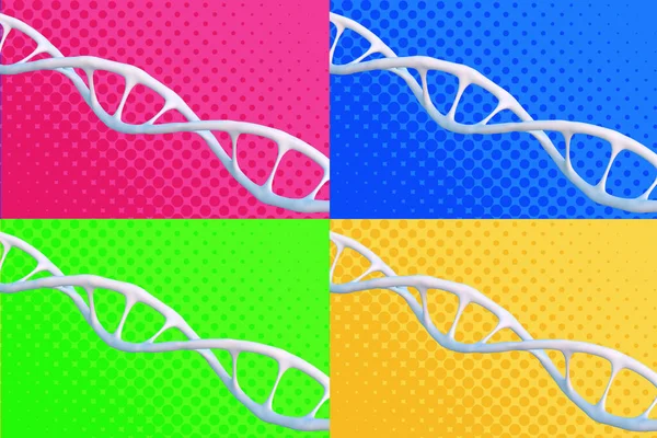 white human dna structure helix, deoxyribonucleic acid in pop art style on background, concept human genome research, mass culture aimed at entertainment, popularization and commercial promotion
