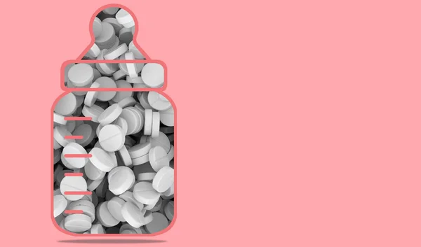 Drugs Vitamins Tablets Pills Feeding Bottle Newborns Concept Pharmacology Children — Stock Photo, Image