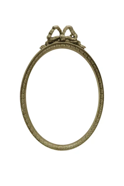 Zblízka Starý Bronzový Mosazný Prázdný Rám Oválné Zrcadlo Izolované Bílém — Stock fotografie