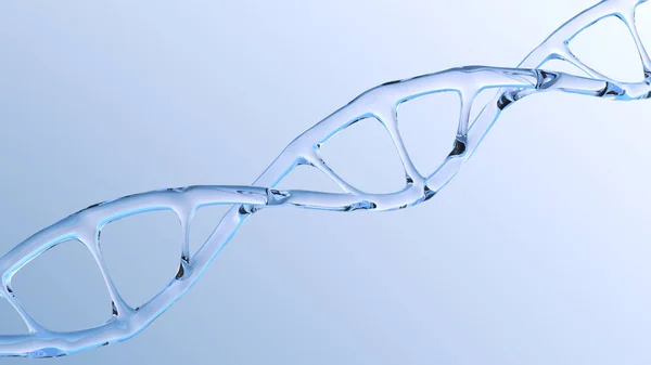 人間のDna構造とガラスらせん 青い背景のデオキシリボ核酸 核酸分子 ヒトゲノム 開発科学 染色体変化 3Dレンダリング コピースペース — ストック写真