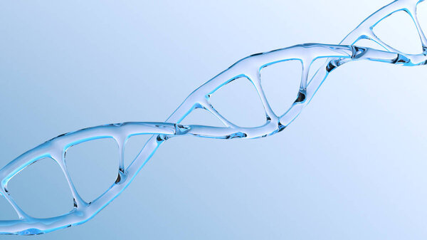 human dna structure with glass helix, deoxyribonucleic acid on blue background, nucleic acid molecules, human genome, development science, information, chromosome change, 3d rendering, copy space