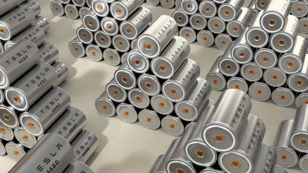 4680 Tesla Bateria Produção Acumulador Alta Capacidade Tabelas Célula Armazenamento — Fotografia de Stock