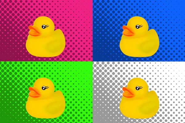 Gummi Gelbe Baby Enten Zum Schwimmen Pop Art Stil Auf — Stockfoto