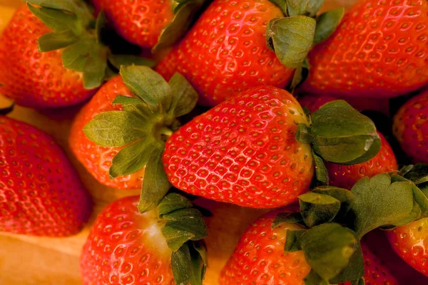 Appetizing Ripe Red Fresh Strawberries Fragaria Wooden Board Fresh Vitamin — Stockfoto
