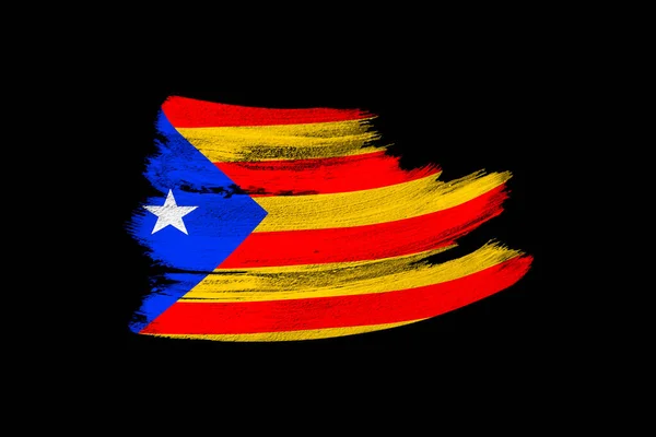 Nationell Flagga Spanien Katalonien Kreativ Grunge Penseldrag Flagga Isolerad Bakgrund — Stockfoto