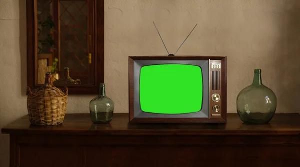 Πλάνα Από Dated Τηλεόραση Πράσινη Οθόνη Mock Chroma Βασική Οθόνη — Φωτογραφία Αρχείου