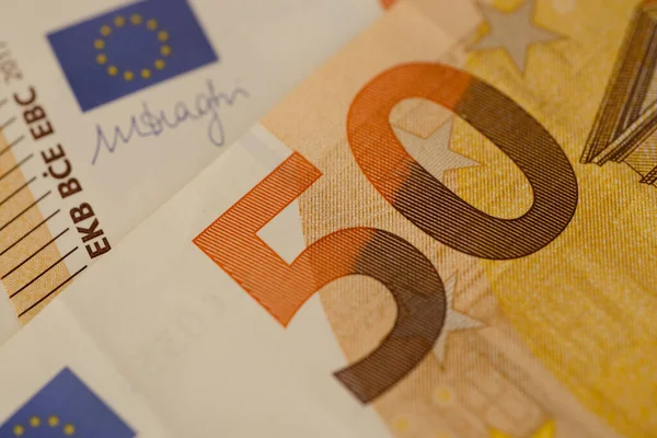 欧洲货币联盟的50种欧元钞票 储蓄概念 经济合作 货币和货币流通的实际问题 度假储蓄 货币兑换 — 图库照片