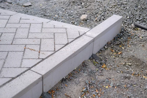 Gray Paving Blocks Ballast Side View Construction Site Pavement Modern — Fotografia de Stock