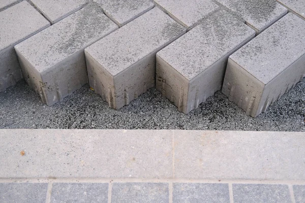 Gray Paving Blocks Ballast Side View Construction Site Pavement Modern — Photo