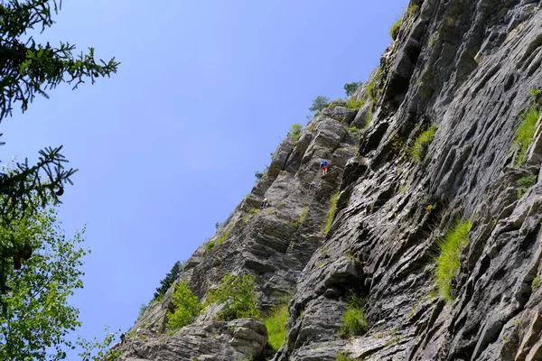 Skupina Horolezců Lezecké Skály Aktivní Životní Styl Lidí Horolezectví Přes — Stock fotografie