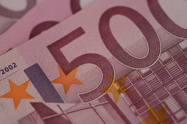 Detailní Záběr 500 Eurobankovek Evropské Unie Koncept Spoření Bankovnictví Platba — Stock fotografie