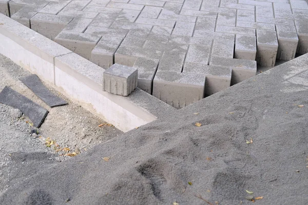 Gray Paving Blocks Ballast Side View Construction Site Pavement Modern — 스톡 사진