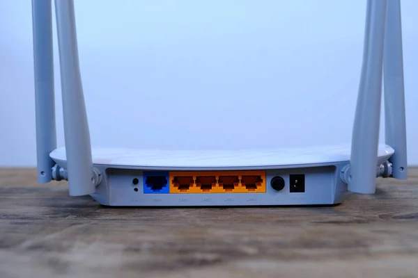 Router Output Ports Close Modern Wireless Router Four Non Removable — Fotografia de Stock