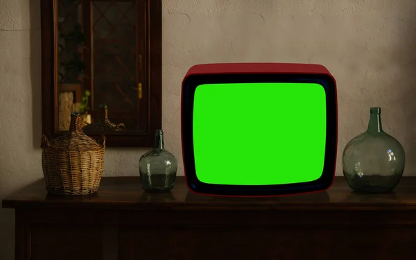 Beeldmateriaal Van Dated Set Met Green Screen Mock Chroma Key — Stockfoto