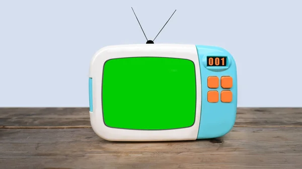 Παλιά Μπλε Πλαστική Ρετρό Τηλεόραση Κουμπιά Λευκή Πράσινη Οθόνη Για — Φωτογραφία Αρχείου