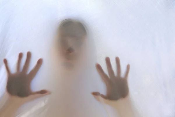 Eerie Blurry Hands Face People Have Been Trapped Glass Dense — Stockfoto
