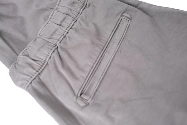 Gros Plan Texture Pantalon Coton Gris Pantalon Avec Poches Passepoilées — Photo