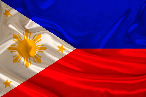 Μεταξωτή Εθνική Σημαία Της Σύγχρονης Κατάστασης Των Φιλιππίνων Όμορφες Πτυχώσεις — Φωτογραφία Αρχείου