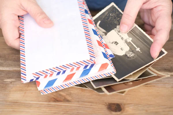 Old Photographs 1940 Envelopes Letters Home Archive Documents Rotate Concept — Stok fotoğraf